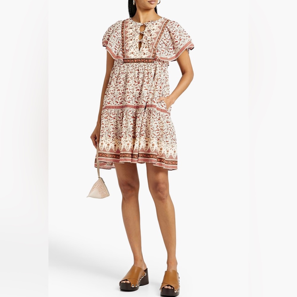 SEA Ivette Tiered Printed Cotton Mini Dress